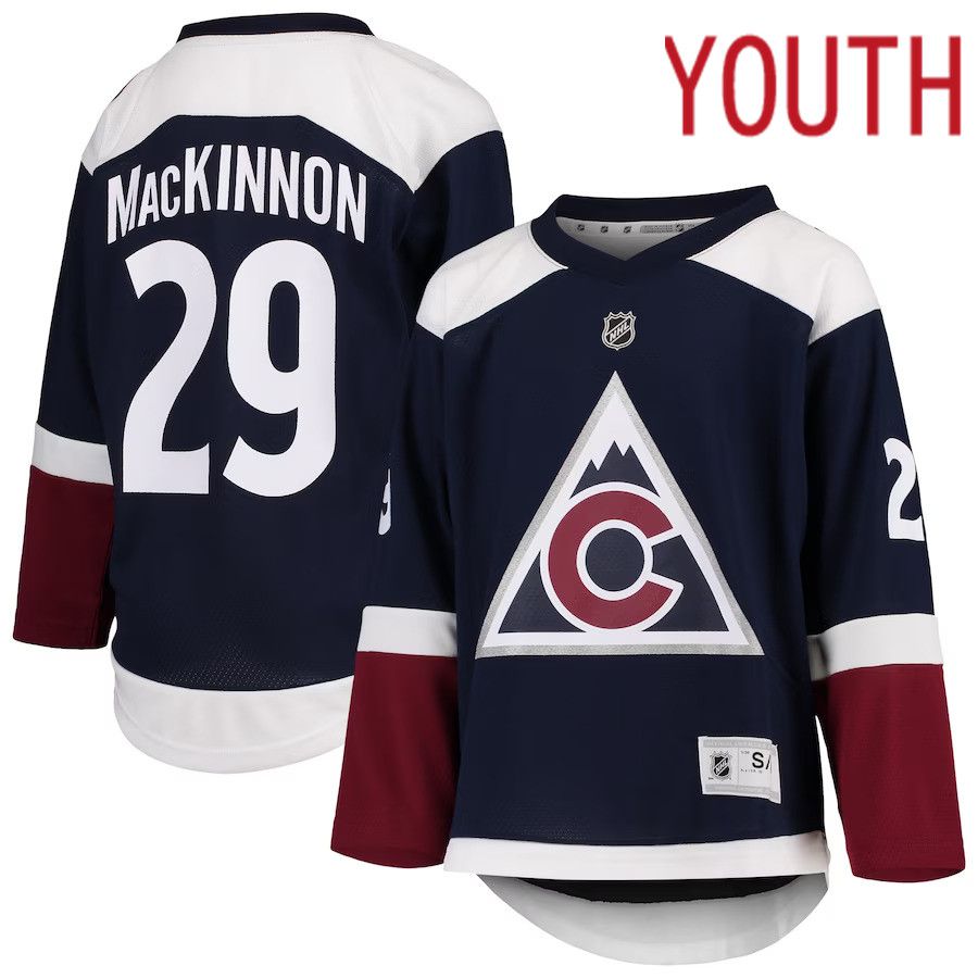 Youth Colorado Avalanche #29 Nathan MacKinnon Navy Alternate Replica Player NHL Jersey->youth nhl jersey->Youth Jersey